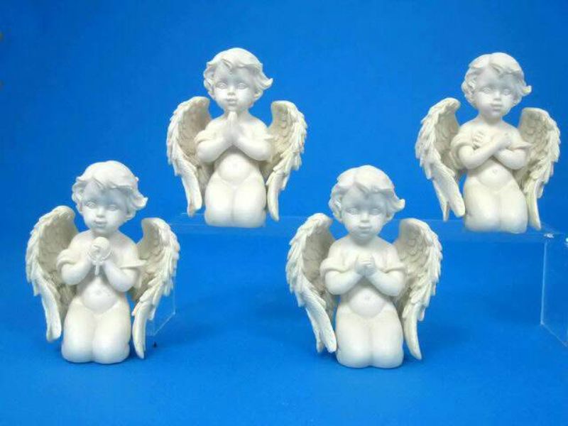 Set of 8 assorted 10cm cherub ornaments in various poses, perfect for adding serenity to home decor or as gifts.