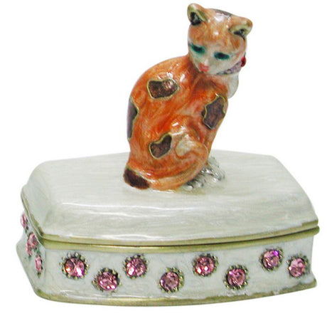 Set of 2 charming 4cm trinket boxes featuring whimsical ginger cat designs, perfect for storing small treasures.