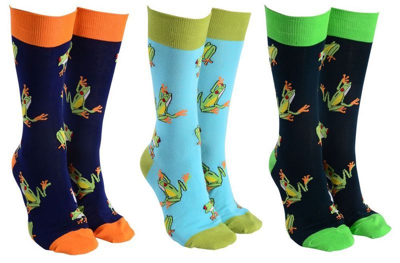 Colorful Sock Society Frogs collection featuring 6 assorted pairs of whimsical, comfortable socks with charming frog graphics.