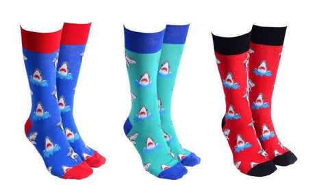 Playful Shark Attack socks collection featuring 6 pairs, perfect for adding whimsy and comfort to any outfit.