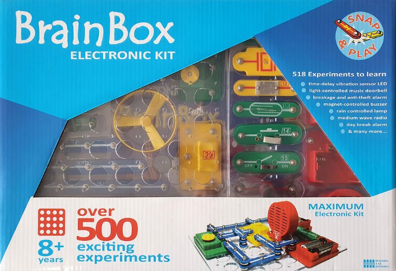 A vibrant electronic kit with press-stud connectors for over 500 experiments, perfect for ages 8 and up.