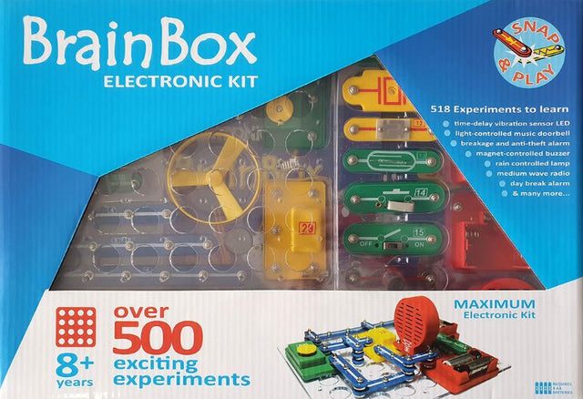 A vibrant electronic kit with press-stud connectors for over 500 experiments, perfect for ages 8 and up.