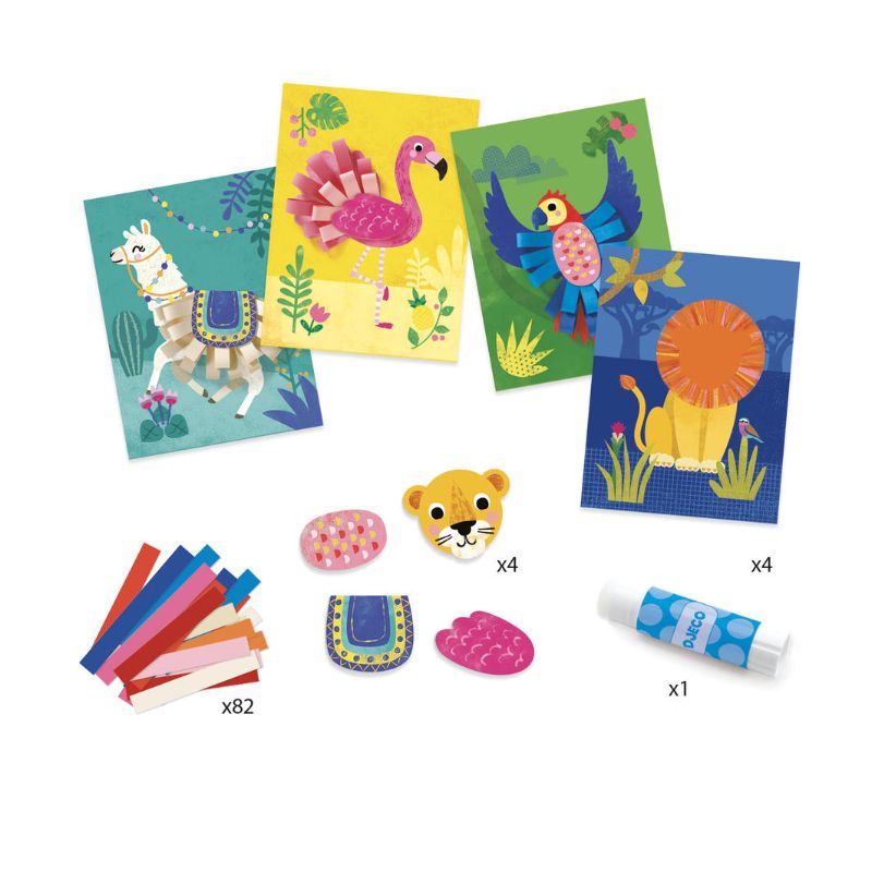 Colorful Art Collages kit for kids to create animal pictures using loops from paper strips, fostering creativity and fine motor skills.