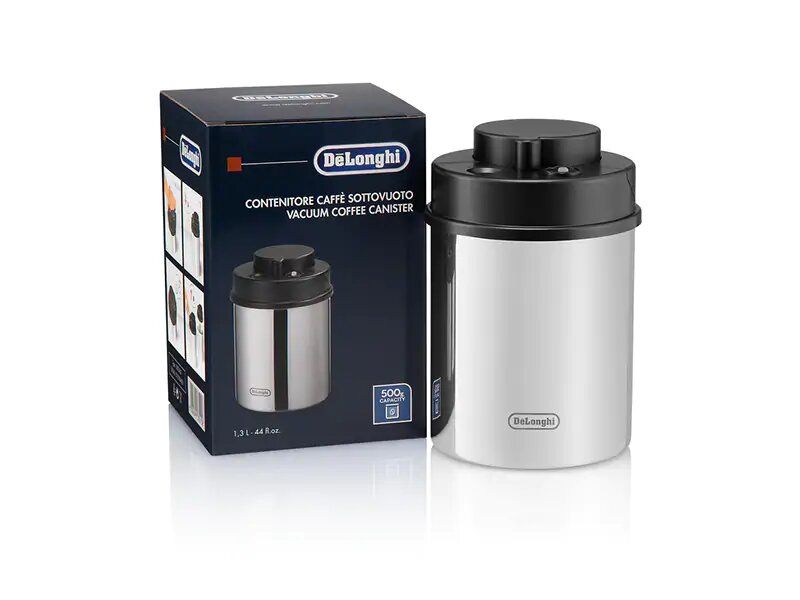 Vacuum-sealed coffee canister with built-in date indicator for freshness, holds 1300 ml of coffee beans.