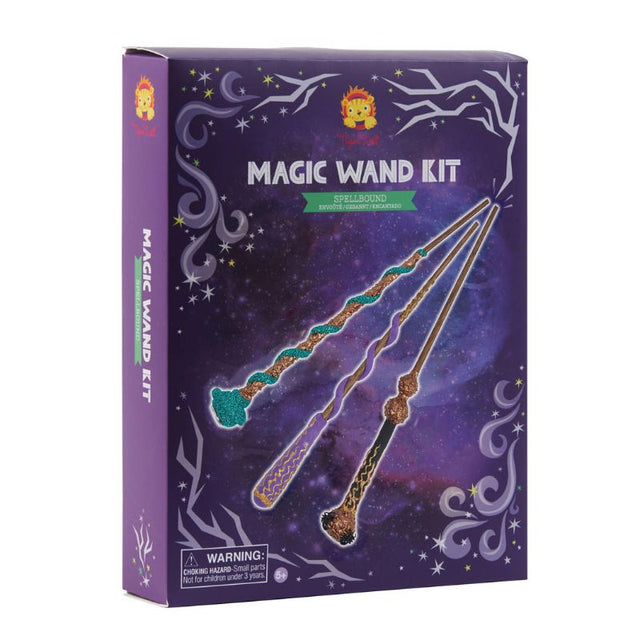 Magic Wand Kit by Tiger Tribe, featuring craft supplies to create three unique wands for imaginative play and dress-up.