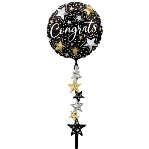 Balloon - AirWalker XL Tail Congrats Black, Silver & Gold
