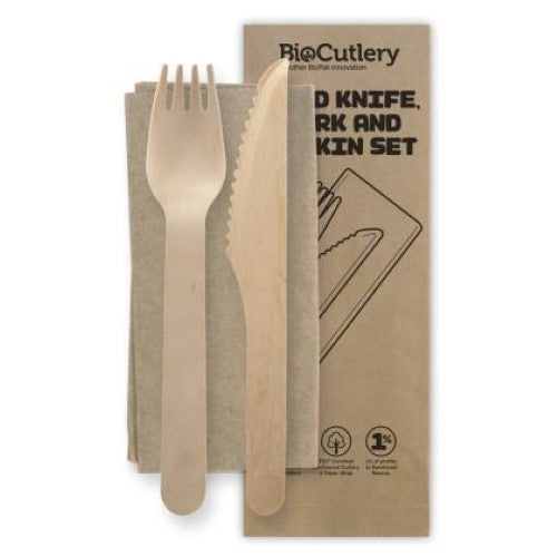 Cutlery Set Wooden Knife Fork Napkin (160mm) - 400PC
