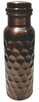 Handcrafted copper bottle (750ml) with diamond design, purifies and alkalizes water for health and wellness.