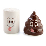 Whimsical salt and pepper set featuring a playful toilet roll and cheeky poo emoji, perfect for fun kitchen decor.