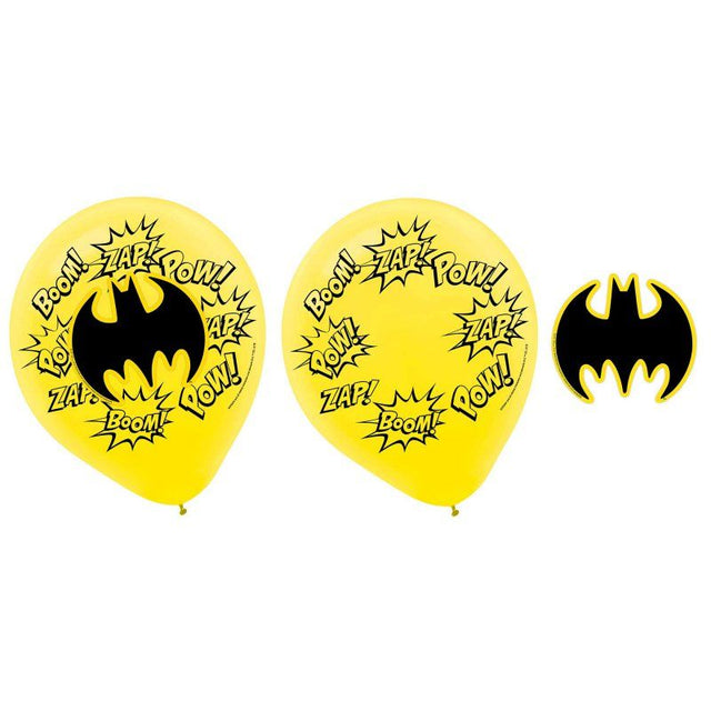 Pack of 6 Batman-themed latex balloons (30cm) perfect for superhero parties and celebrations.