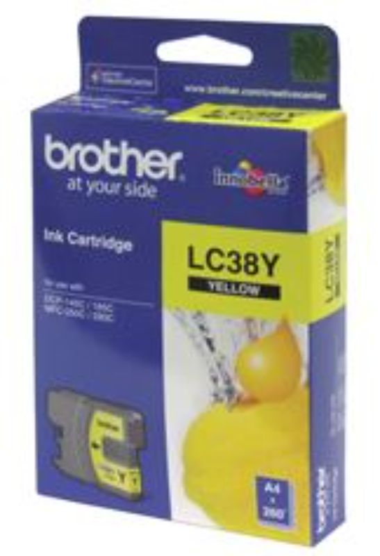 Yellow ink cartridge for Brother printers, yielding up to 260 pages with vibrant color for professional-quality prints.