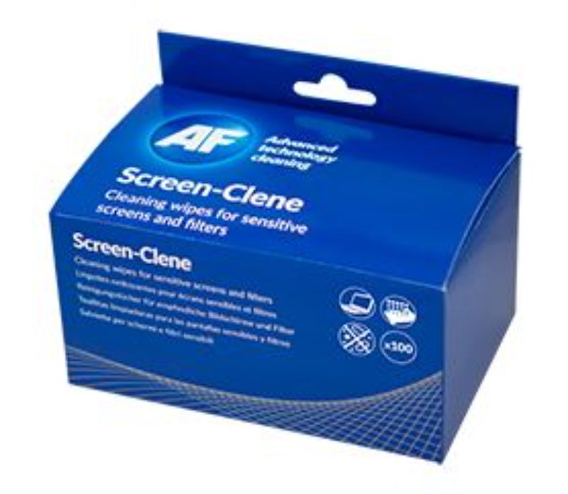 Moist anti-static cleaning wipes in a box of 100, perfect for monitors and coated glass surfaces.