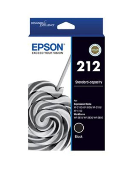 Epson 212 Black Ink Cartridge for high-quality prints, compatible with WorkForce WF-2830 and WF-2850, delivers crisp text and glossy photos.