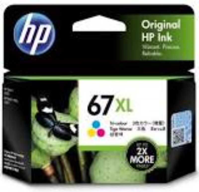 HP 67XL Tri-Colour Ink Cartridge for vibrant prints, compatible with multiple HP printers, with smart low-ink alerts.