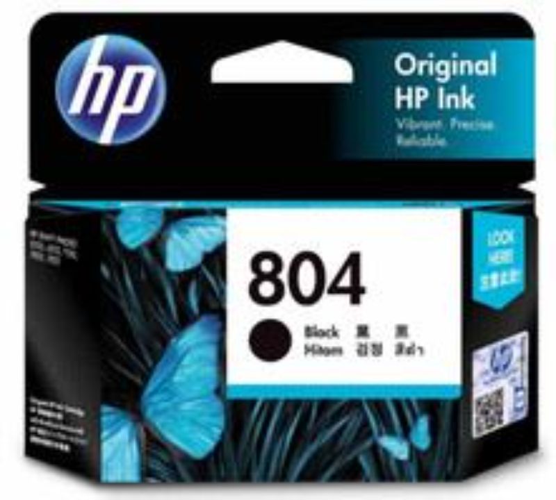 HP 804 Black Ink Cartridge for crisp prints, compatible with Envy and OfficeJet series, yields up to 200 pages.