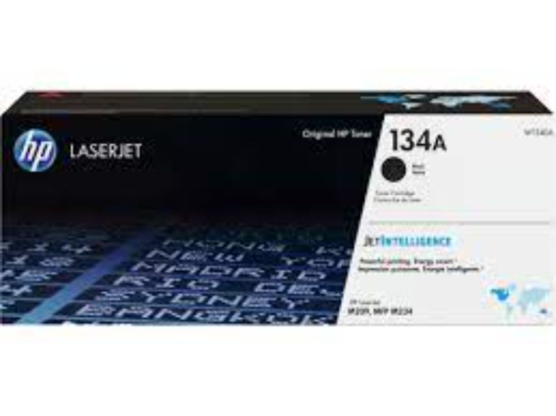 HP 134A Black Toner Cartridge for LaserJet printers, yields up to 1,100 pages, ensures professional-quality prints.