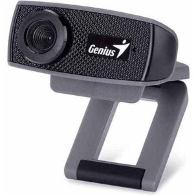 Genius FaceCam 1000X HD Webcam featuring 720p resolution, 3x zoom, and built-in mic for clear video and audio communication.