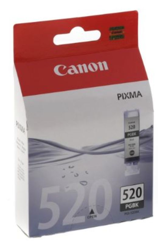 Canon PGI520BK Black Ink Cartridge for crisp, smudge-resistant prints, compatible with various Canon printers, yields 350 pages.