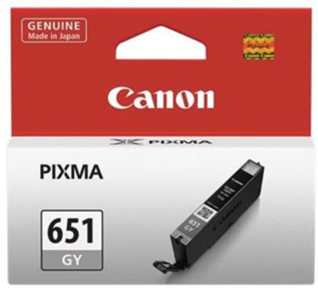 Canon CLI651GY Grey Ink Cartridge for high-quality prints, compatible with iP8760, MG6360, MG7160, yields up to 330 pages.