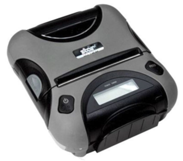 Star SM-T300i mobile thermal printer with Bluetooth, IP54 rating, 75mm/sec speed, and Drop-In & Print paper loading.