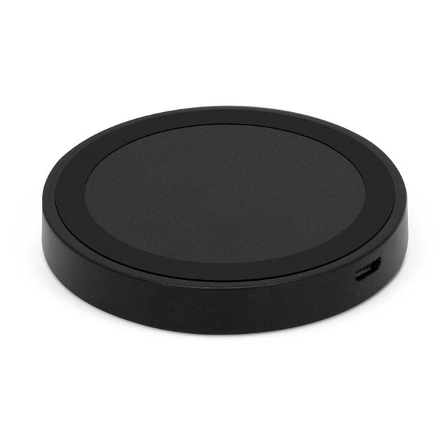 Sleek black Orbit Wireless Charger, 5W, compatible with Qi-enabled devices, compact design for hassle-free charging.