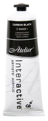 "Atelier 80ml Carbon Black Acrylic Paint for versatile blending, controlled drying, and vibrant artistic expression."