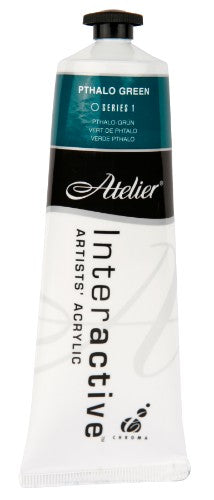 Vibrant Atelier 80ml Acrylic Paint in Pthalo Green, perfect for versatile painting techniques and rich color application.