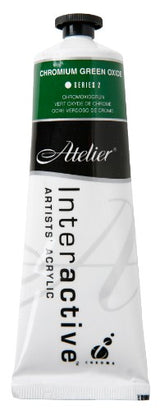 Atelier 80ml Chromium Green Oxide acrylic paint in vibrant green, ideal for versatile techniques and smooth blending.