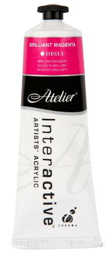 Acrylic paint tube in Brilliant Magenta, perfect for vibrant art with controlled drying for smooth blending and detailed work.