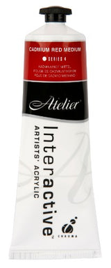 Atelier 80ml Cadmium Red Medium Acrylic Paint with smooth consistency and controlled drying for versatile artistic expression.