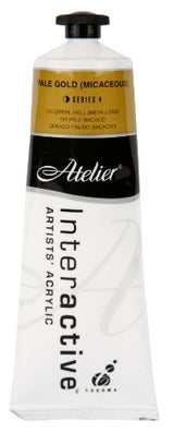 Atelier 80ml Pale Gold acrylic paint tube showcasing versatile blending and controlled drying for artists.