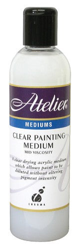 Atelier Clear Painting Medium 250ml enhances acrylic painting with controlled drying and smooth blending for artists.