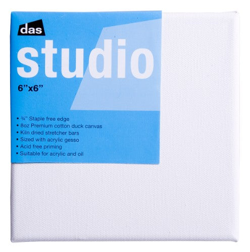 High-quality 6x6 inch artist canvas made from durable cotton, perfect for acrylics and oils with a triple-primed surface.