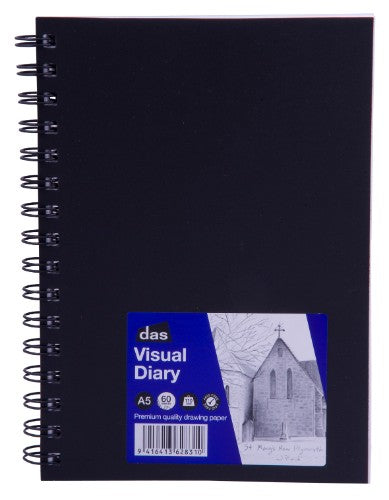 Premium A5 visual diary with 60 acid-free sheets and double spiral binding, ideal for sketching and journaling.