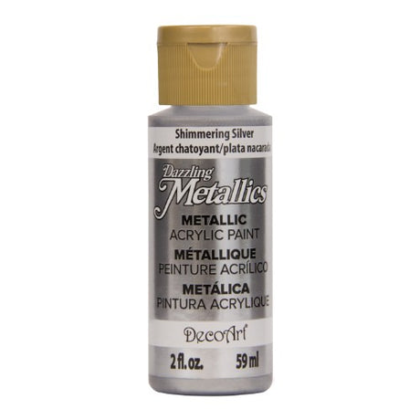 Acrylic paint in shimmering silver, featuring finely ground metal flakes for stunning metallic finishes on various surfaces.