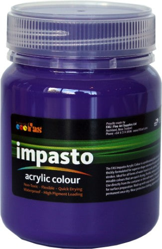 Bottle of Fas Impasto Acrylic paint in Deep Violet, perfect for textured artworks with vibrant, lightfast pigments.