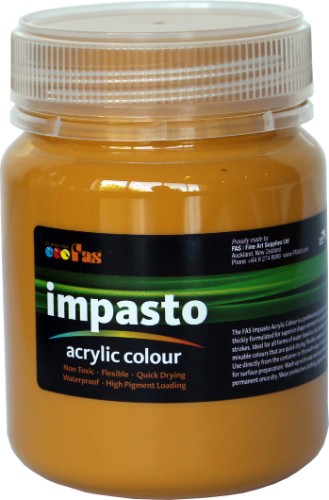 Professional-grade Fas Impasto Acrylic paint in Raw Sienna, 250ml, ideal for textured finishing and vibrant brush strokes.