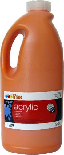 Bright orange 2-litre FAS Student Acrylic Paint, non-toxic, fast-drying, ideal for blending, mixing, and various art techniques.