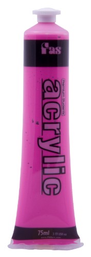 Vibrant fluo magenta acrylic paint in a 75ml tube, ideal for artists of all levels, safe and non-toxic for all ages.