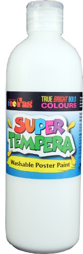 Fas Super Tempera 500ml White: Non-toxic, vibrant wash-off paint ideal for various arts, dries quickly for smooth finishes.