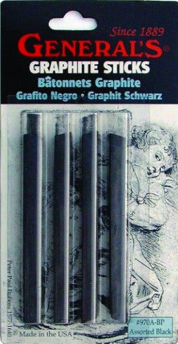 Four-piece set of Compressed Graphite Assorted sticks in square and rectangular shapes, ideal for shading and drawing.