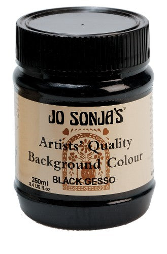 Premium black gesso in a 250ml jar, ideal for preparing art surfaces and enhancing color vibrancy.