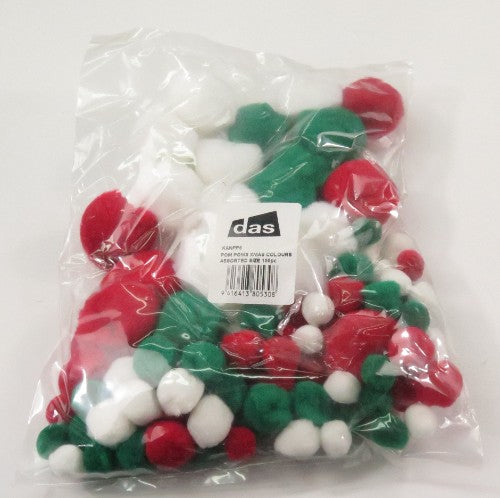 Colorful assorted pom poms in various sizes, perfect for festive DIY projects and Christmas decorations.