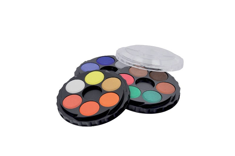 Premium 18-color watercolour set in a round cassette for organized storage and easy access, perfect for all artists.