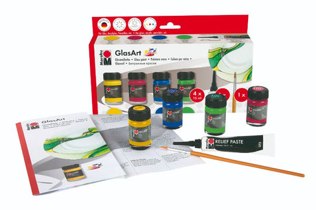 High-gloss glass paint set of 4 from Marabu for vibrant, durable art on various surfaces, perfect for DIY projects.