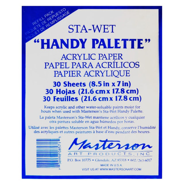 Masterson Palette Paper Refill 8.5x7, 50 heavy-duty sheets keep paints moist and are ideal for mixing colors efficiently.