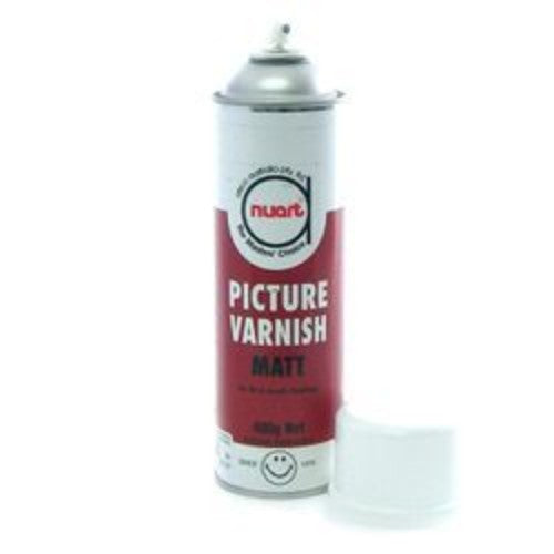 Acrylic varnish in a 400gm can, designed to protect and enhance paintings from UV light and dust.