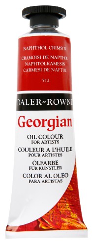 Vibrant 38ml Napthol Crimson oil paint by Rown Georg, perfect for mixing, layering, and enhancing artistic works.