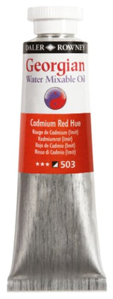 Artist oil paint tube featuring Rown Gwamo 37ml Cadmium Red Hue, showcasing vibrant color, smooth texture, and water mixable formula.