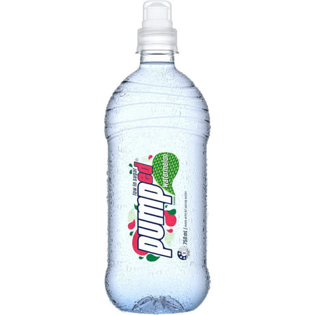 Pumped Water Watermelon bottle featuring hydrating, flavored water with a convenient sipper cap for active lifestyles.